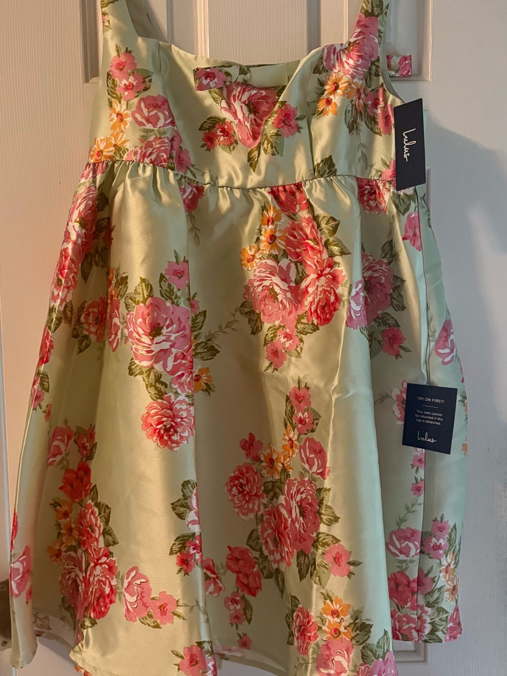 Lulu's Mint Green Floral Fit-and-Flare Dress with Pink Roses